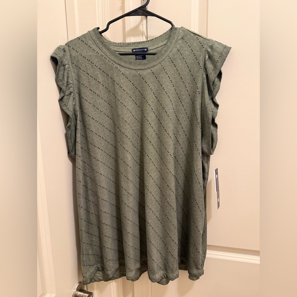 Architect Olive Eyelet Ruffle Sleeve Tee